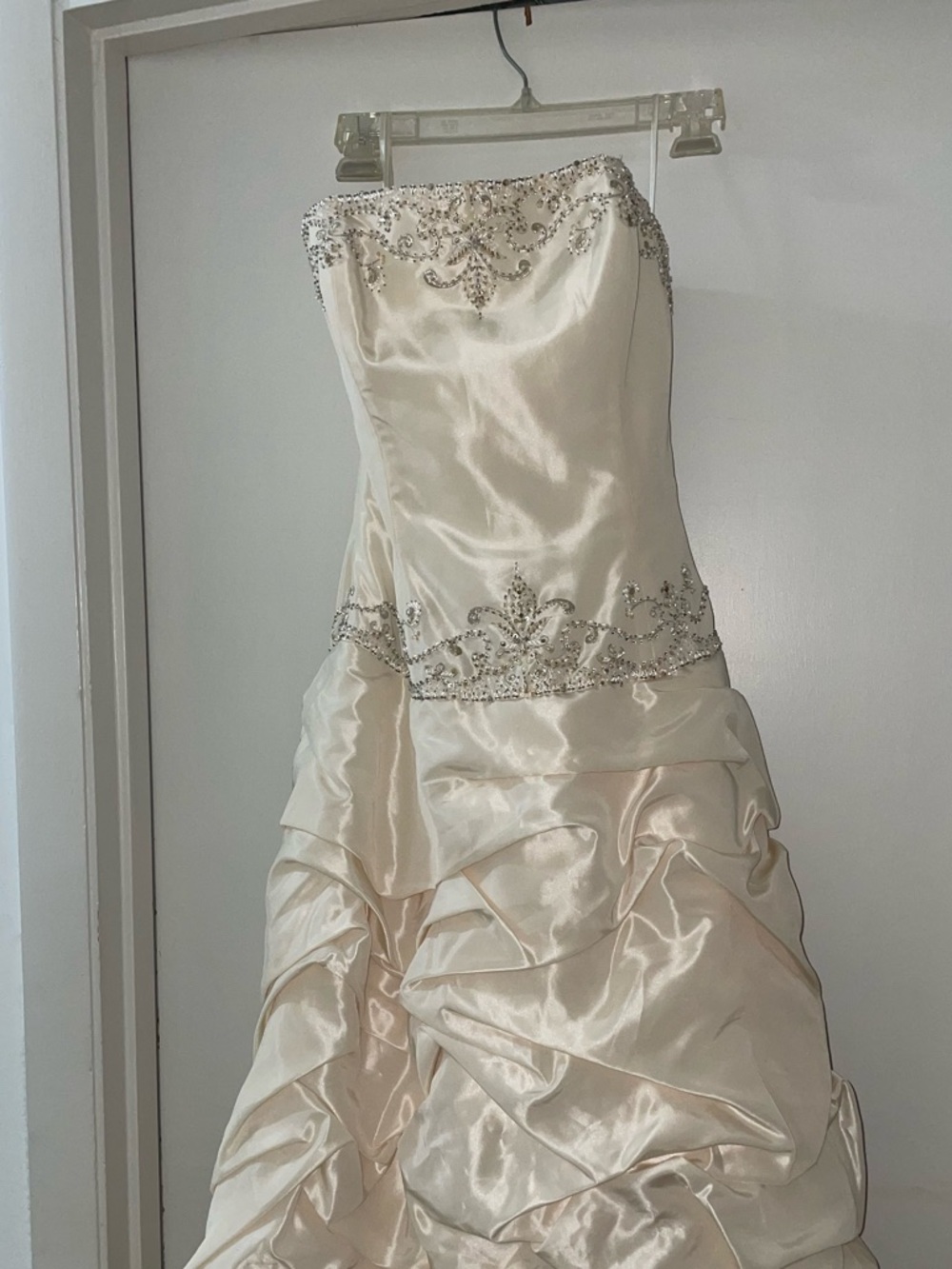 Y2K anjolique ruffle cream wedding dress with beading, button with corset style